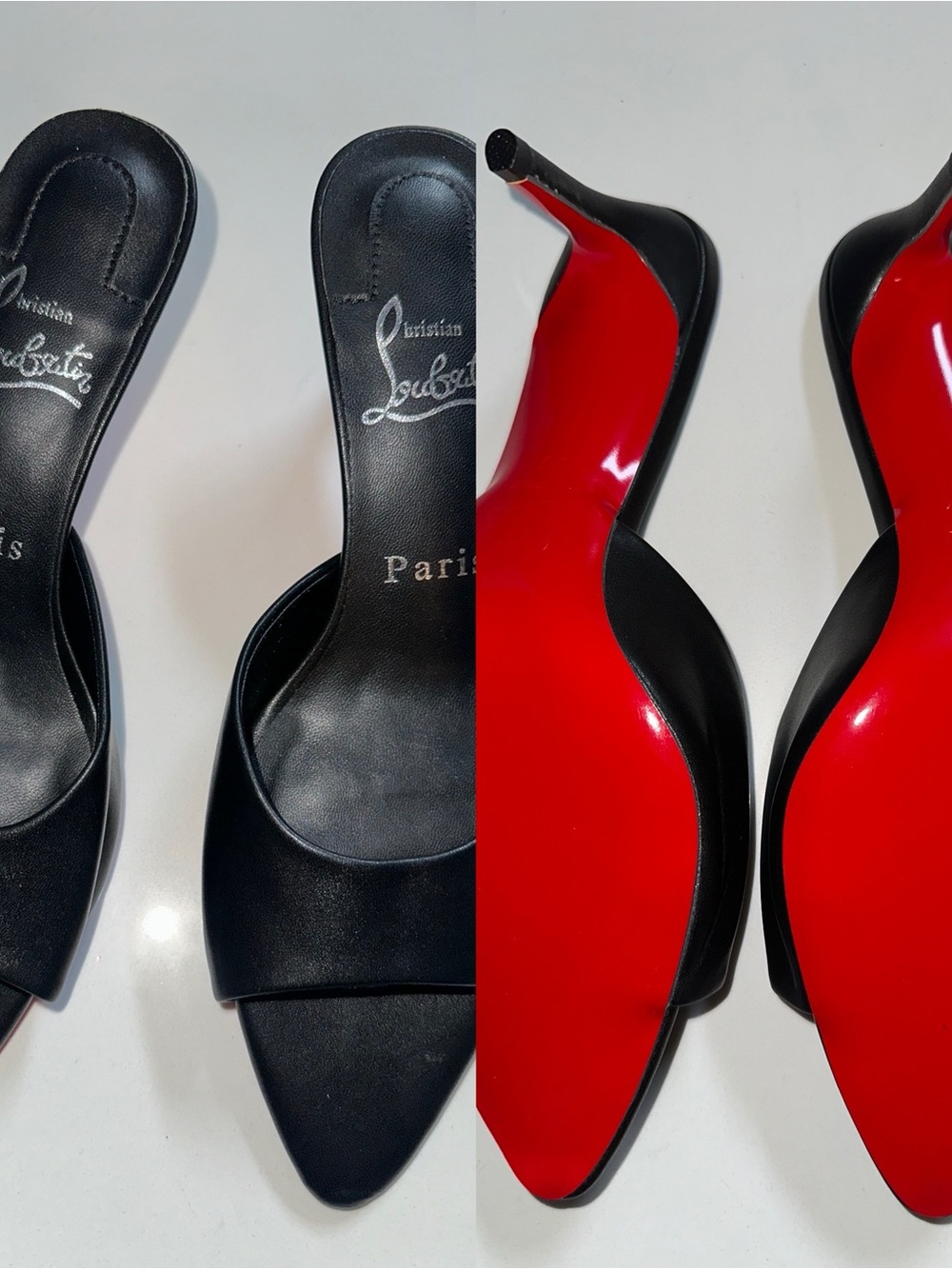 Black Patent Leather Slide Heels with Red Soles
